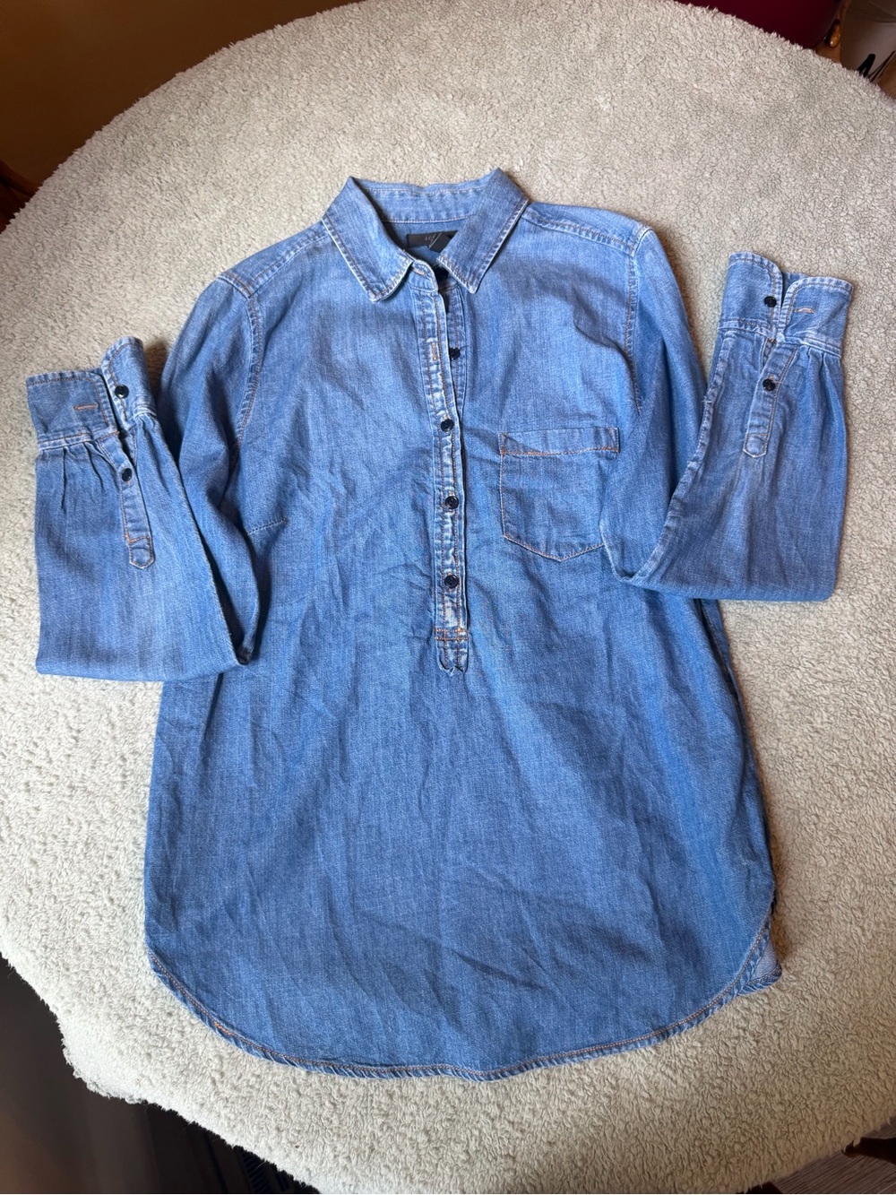 J. Crew Long Sleeve Denim Quarter Button Up Shirt Size 6